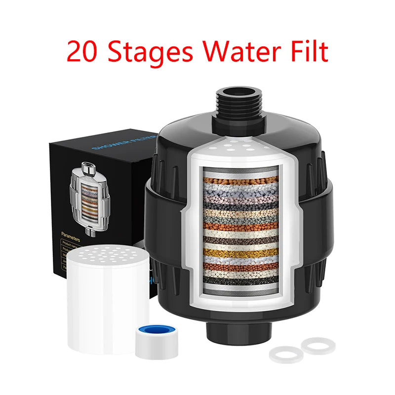 15/20 stages high output shower water filter removes chlorine fluoride heavy metals filter softens high quality shower head